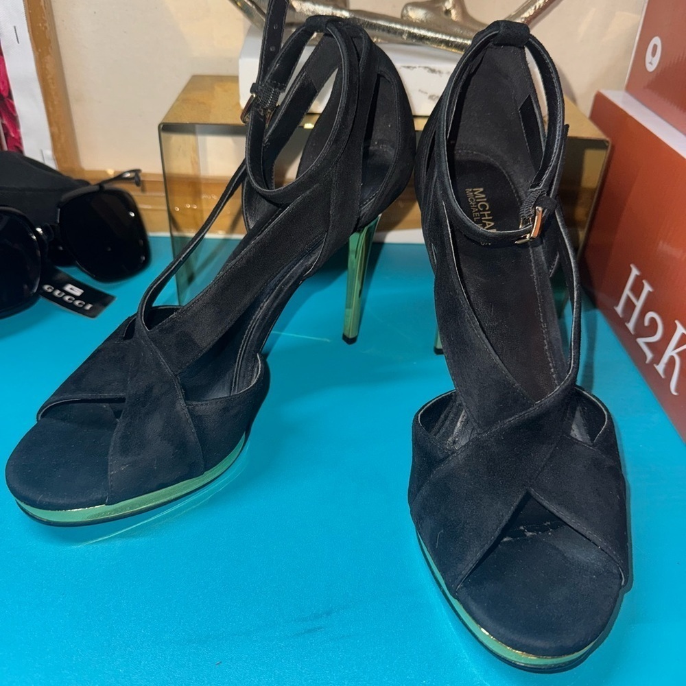 Michael Kors Black Heels with Teal Soles